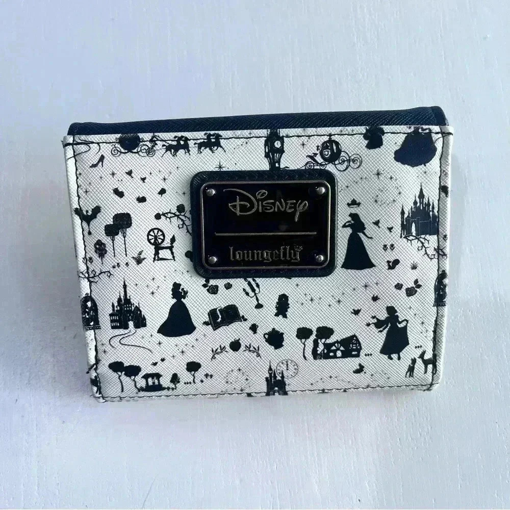 Loungefly official princesses black white trifold wallet‎ collection Disney